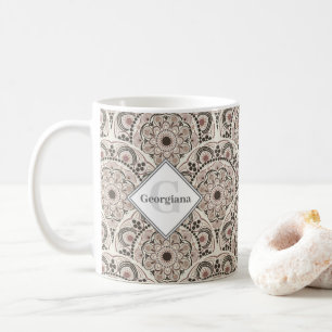 Monogram Warm Neutrals Dot Mandala Art Deco Scales Kaffeetasse