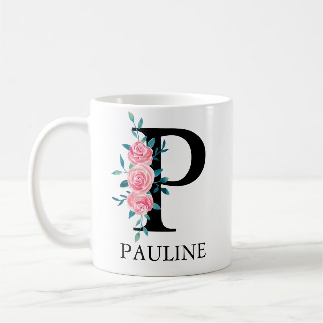Monogram Wasserfarbe Benutzerdefinierter Single Bu Kaffeetasse (Links)