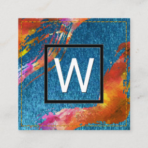 Monogram Wasserfarbe Pinselblau Textur geheftet Quadratische Visitenkarte