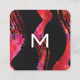 Monogram Wasserfarbe Pinselleder Hintergrund Quadratische Visitenkarte