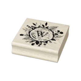 Monogram Wasserfarbe Rustikaler Holzschnitt und Fo Gummistempel