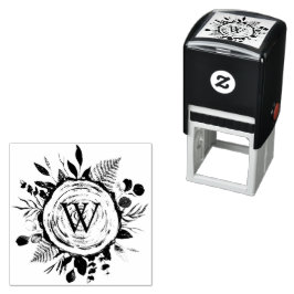 Monogram Wasserfarbe Rustikaler Holzschnitt und Fo Permastempel