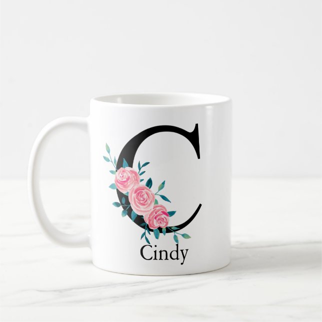 Monogram Wasserfarbe Single Letter C-Kaffee Kaffeetasse (Links)