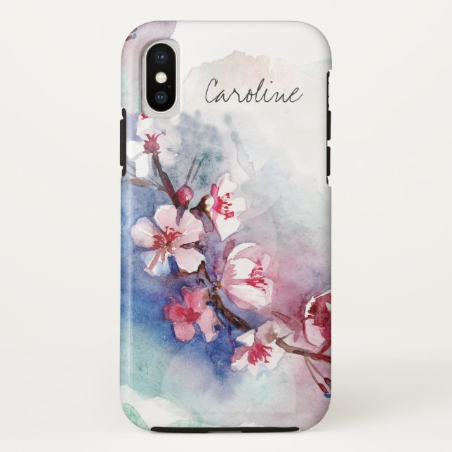 Monogram Wasserfarbenflorale Sakura Kirschblüten Case-Mate iPhone Hülle (Rückseite)