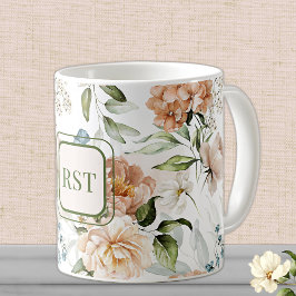 Monogram Watercolor 1600s Dutch Florals 11 oz. Kaffeetasse