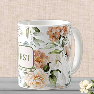 Monogram Watercolor 1600s Dutch Florals 11 oz. Kaffeetasse