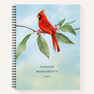 Monogram Watercolor Blue Green Kardinal Red Bird Notizbuch