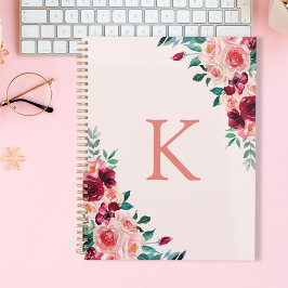 Monogram Watercolor Boho Pink Burgundy Rose Planer
