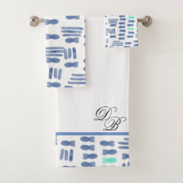 Monogram Watercolor Brush Stroke Fish Badhandtuch Set