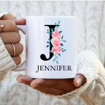 Monogram Watercolor Custom Single Letter Coffee J Kaffeetasse<br><div class="desc">Monogram Floral Custom Single Letter J</div>