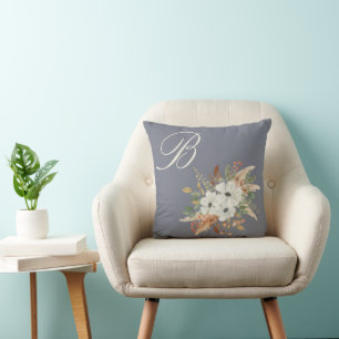 Monogram Watercolor Fall Winter Bouquet Kissen