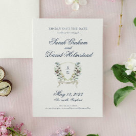Monogram Watercolor Floral Crest Save the Date