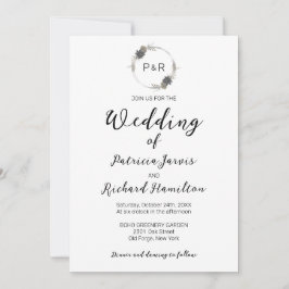 Monogram Watercolor Floral Elegante Hochzeit Einladung