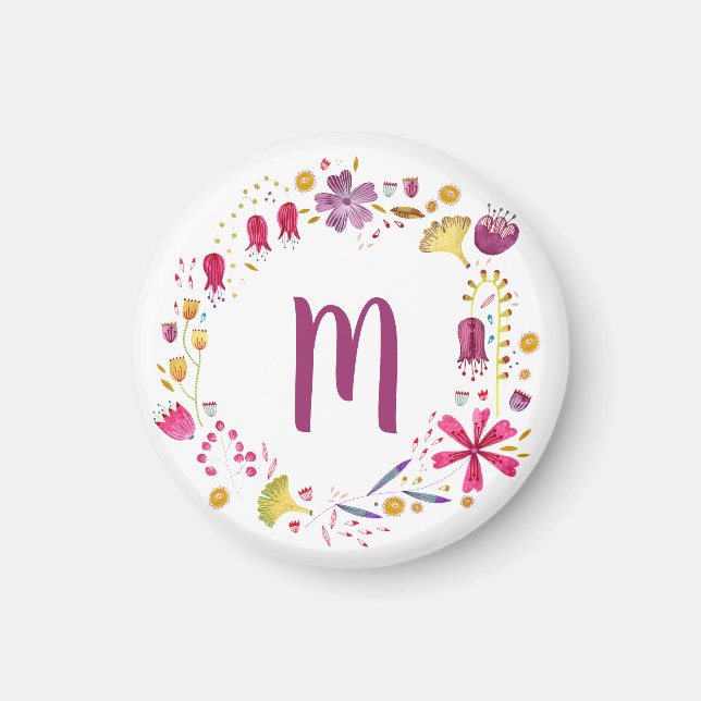 Monogram Watercolor Floral Magnet (Vorne)
