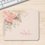 Monogram Watercolor Floral Mousepad<br><div class="desc">Dieses mit Monogramm Mauspad mit Pampas-Gras,  Eukalyptus,  Blume und getrockneten Blätter in einem rot-rosa Hintergrund. Einfach anpassbar. Original Wasserfarbe © Michele Davies.</div>
