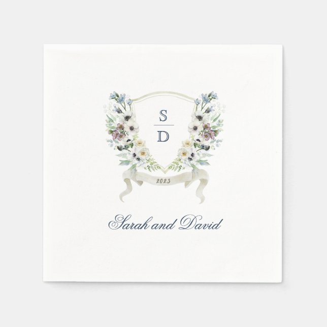 Monogram Watercolor Floral Wedding Cocktail Napkin Serviette (Vorderseite)