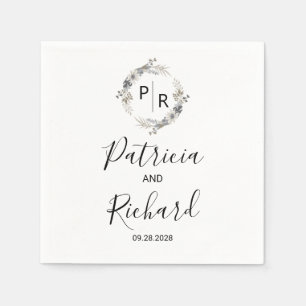 Monogram Watercolor Floral Wedding Serviette