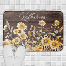 Monogram Watercolor Gelbe Sonnenblumenfelder Holz