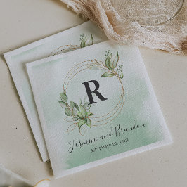 Monogram Watercolor Greenerity Gold Wedding Serviette