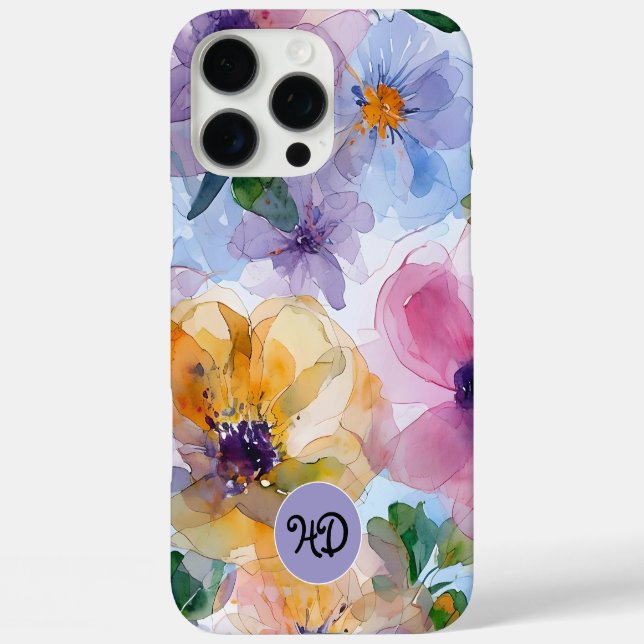 Monogram Watercolor Pastel iphone Case (Rückseite)