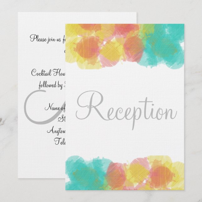 Monogram Watercolor Pink Yellow Blue Empfang Einladung (Vorne/Hinten)