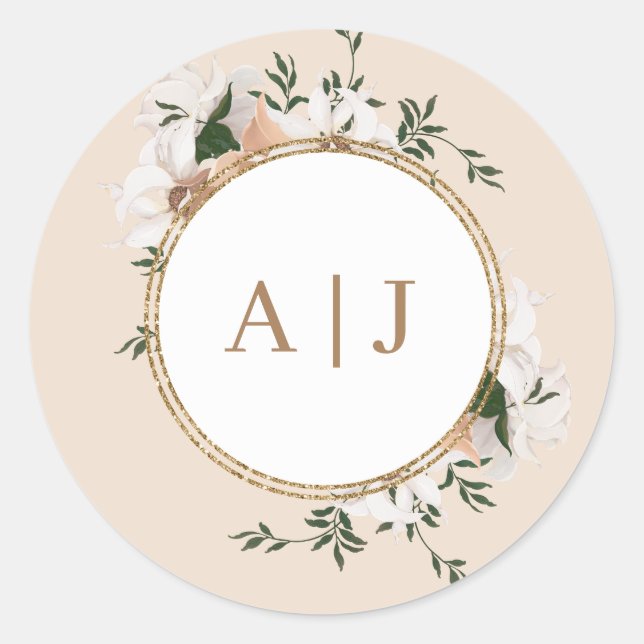 Monogram Watercolor Rose Hochzeitssender Umschlag  Runder Aufkleber (Vorderseite)