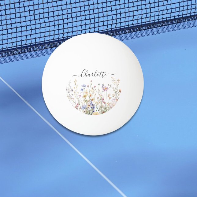 Monogram Watercolor Rustic Pretty Wildflower Field Tischtennisball (In situ)