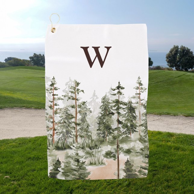 Monogram Watercolor Rustikaler Grünwald Golfhandtuch (In situ)