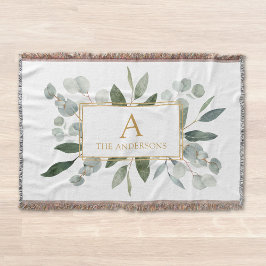 Monogram Watercolor Tropical Green Leaves Decke