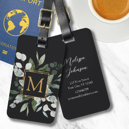 Monogram Watercolor Tropical Green Leaves Gepäckanhänger