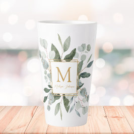 Monogram Watercolor Tropical Green Leaves Milchtasse