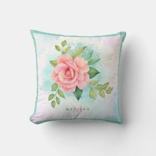 Monogram Watercolor Türkise Ombre Pink Rosa Rose Kissen