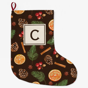 Monogram Watercolor Winter Botanic Großer Weihnachtsstrumpf