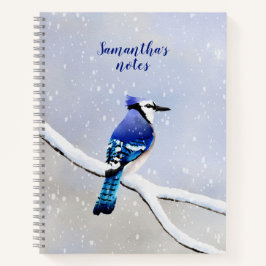 Monogram Watercolor Winter Snowfall Bird Blue Jay Notizbuch