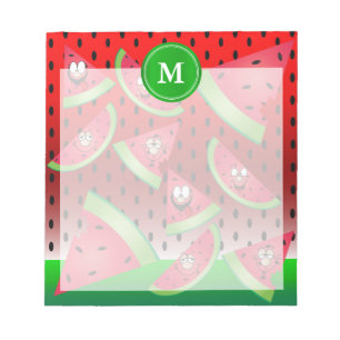 Monogram Watermelon Funny Faces Notizblock
