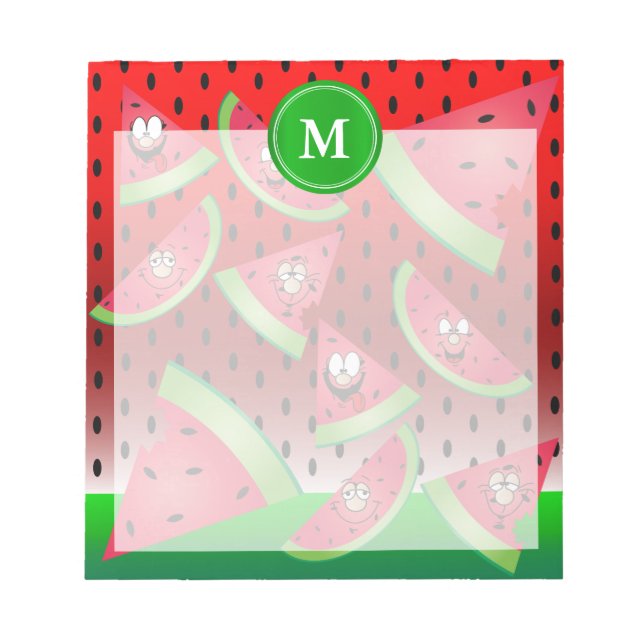 Monogram Watermelon Funny Faces Notizblock (Vorderseite)