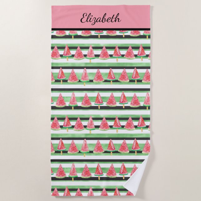 Monogram Watermelon Pink Green Black Strandtuch (Vorderseite)