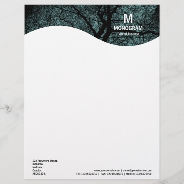 Monogram Wave - Baum - Ozean Grün Briefbogen (Vorderseite)