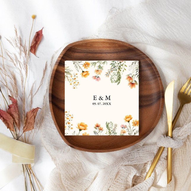 Monogram Weadow Wildblume Boho Floral wedding Serviette (Von Creator hochgeladen)