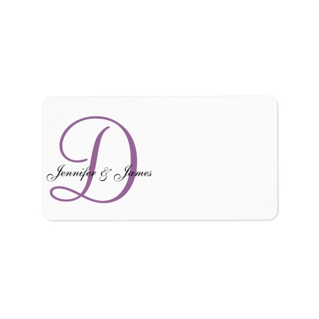 Monogram Wedding Address Labels Lila Adressaufkleber (Vorne)