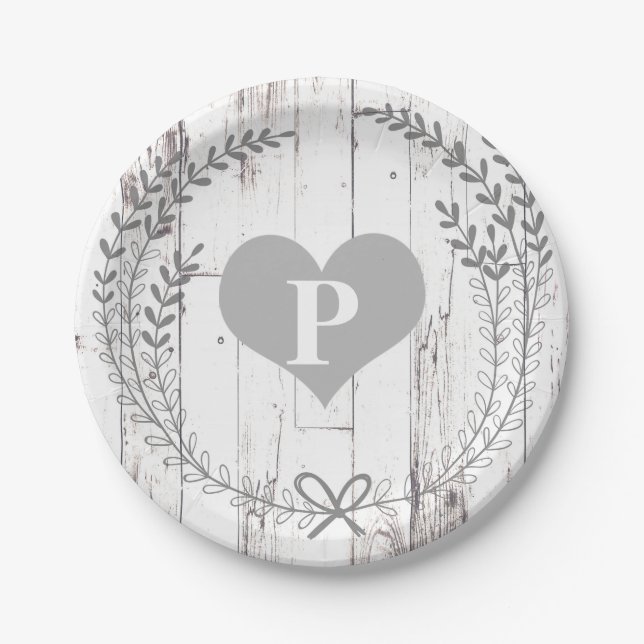 Monogram Wedding aus Weißholz Pappteller (Vorderseite)