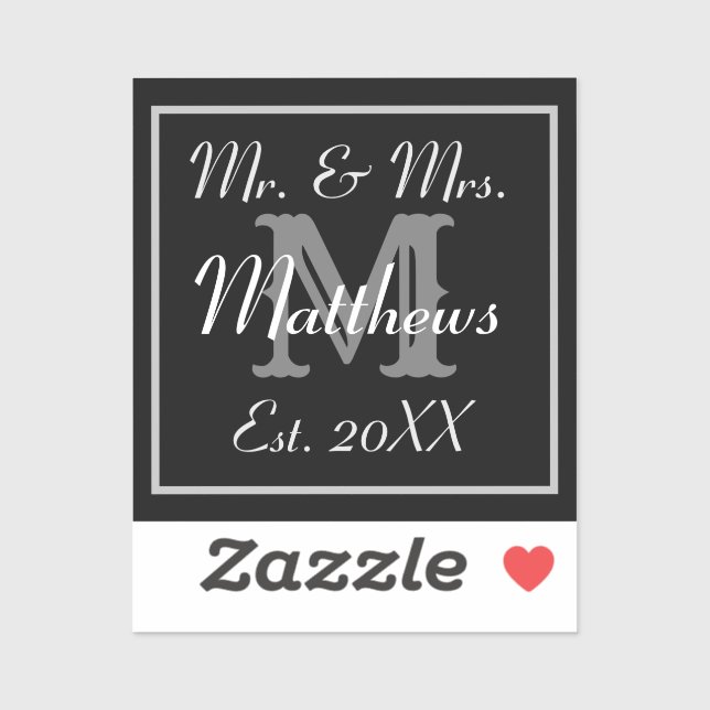 Monogram Wedding Black and White Stickers Aufkleber (Blatt)