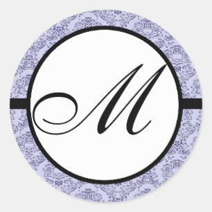 Monogram Wedding Blue Damask Runder Aufkleber