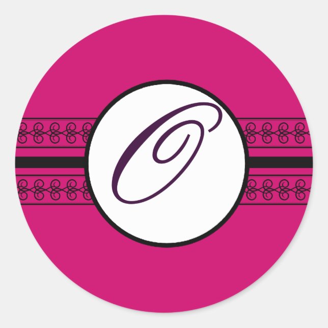 Monogram Wedding Borders Deep Rasberry Runder Aufkleber (Vorderseite)