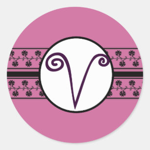 Monogram Wedding Borders Plum Runder Aufkleber