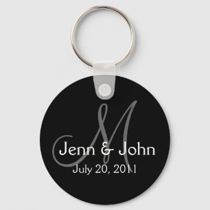 Monogram Wedding Bride Groom Date Black Key Chain Schlüsselanhänger