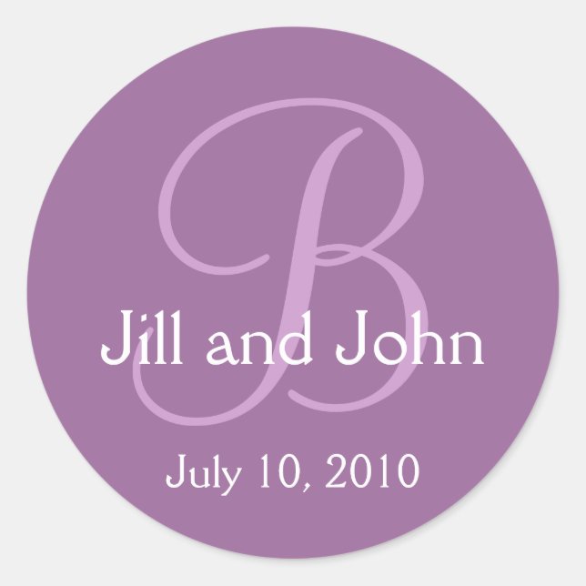 Monogram Wedding Bride Groom Date Lila Sticker (Vorderseite)