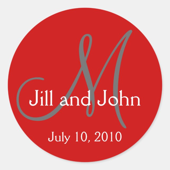 Monogram Wedding Bride Groom Date Red Sticker (Vorderseite)