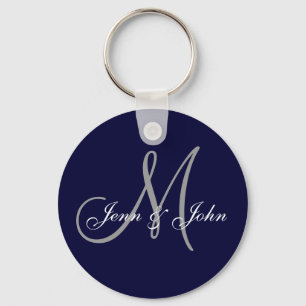 Monogram Wedding Bride Groom Names Navy Schlüssela Schlüsselanhänger