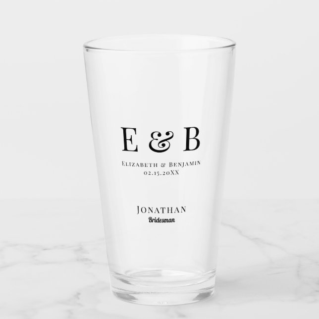 Monogram Wedding Bridesman Geschenk Personalisiert Glas (Vorderseite)